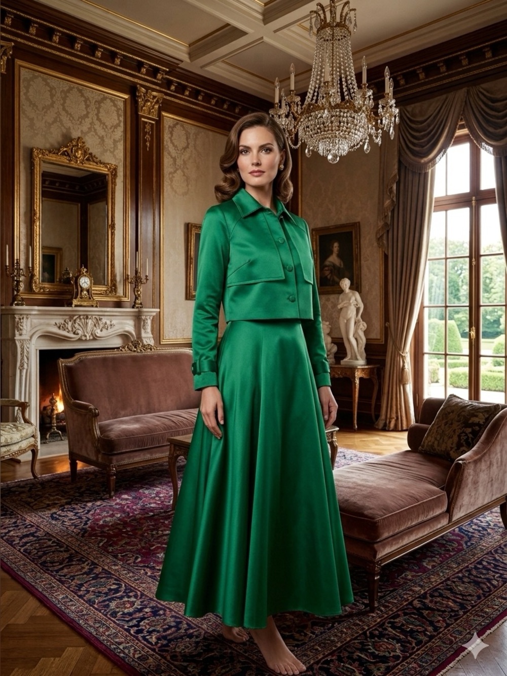 Elegant Emerald Green Women's Top and Midi Skirt set size 10-12